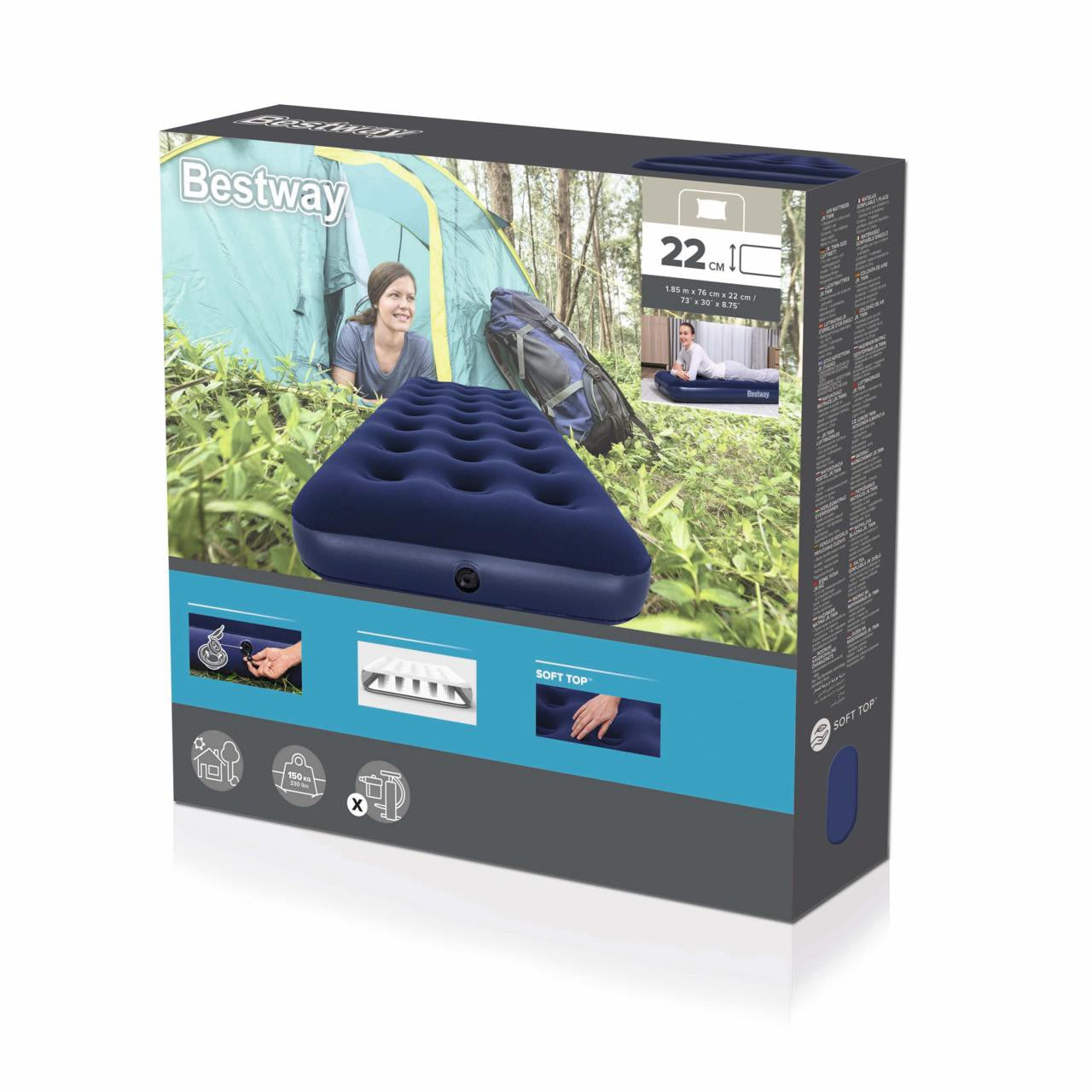 Bestway Portable Single Inflatable Airbed with Built-in Pump for Camping Festivals